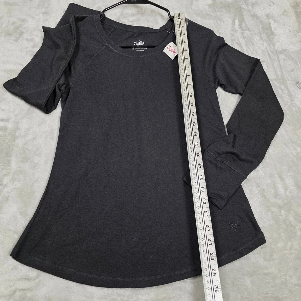 Justice‎ Long Sleeve Top Girls 16 Black NEW Raglan Crew Neck Heart Logo